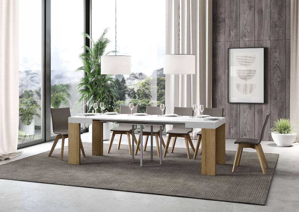 Itamoby Tavolo Roxell Mix Allungabile Piano Bianco Frassino Gambe Quercia Natura 90×90 Allungato 246