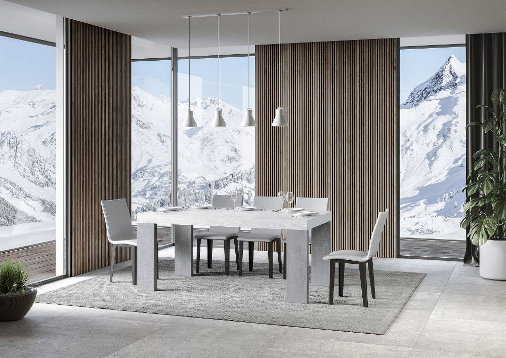 Itamoby Tavolo Roxell Mix Allungabile Piano Bianco Frassino Gambe Cemento 90×180 Allungato 284