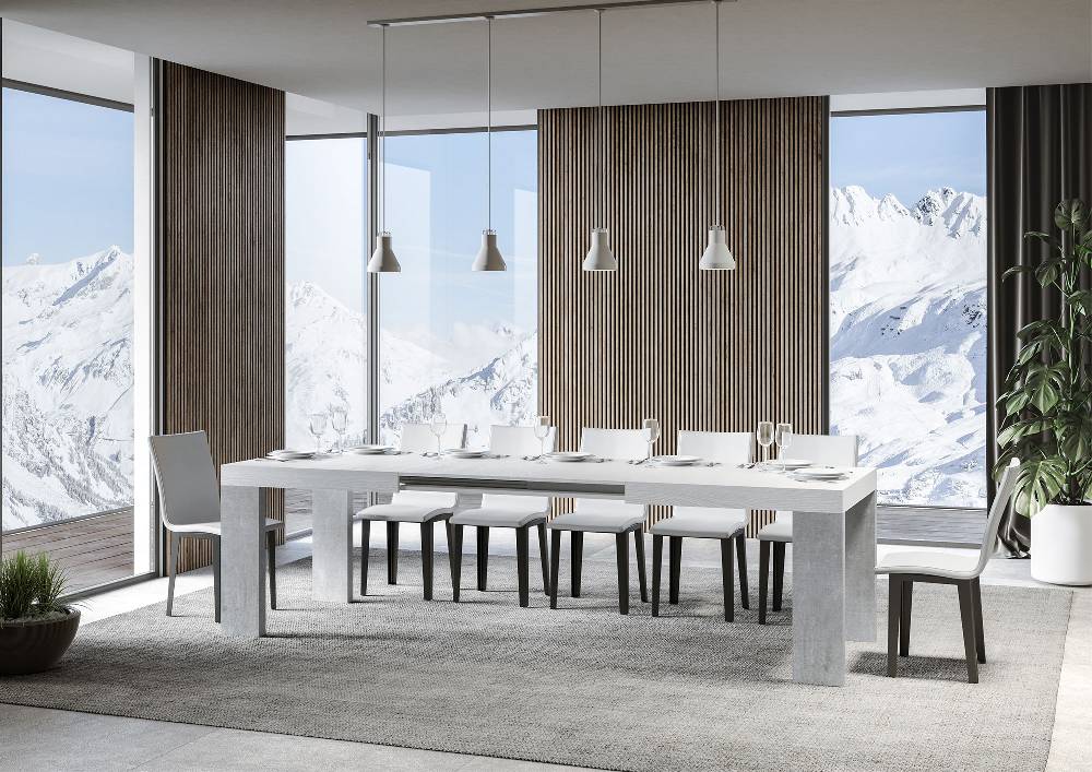 Itamoby Tavolo Roxell Mix Allungabile Piano Bianco Frassino Gambe Cemento 90×180 Allungato 284