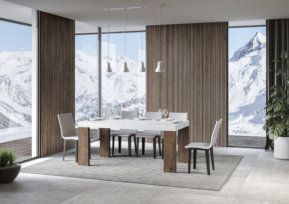 Itamoby Tavolo Roxell Mix Allungabile Piano Bianco Frassino Gambe Noce 90×180 Allungato 284