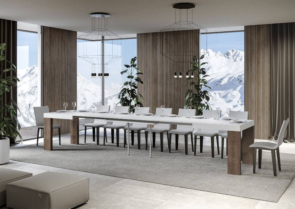 Itamoby Tavolo Roxell Mix Allungabile Piano Bianco Frassino Gambe Noce 90×160 Allungato 264