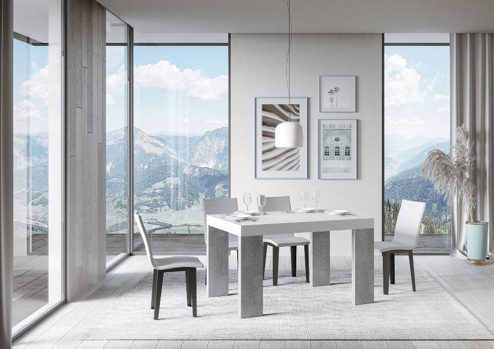 Itamoby Tavolo Roxell Mix Allungabile Piano Bianco Frassino Gambe Cemento 90×130 Allungato 390