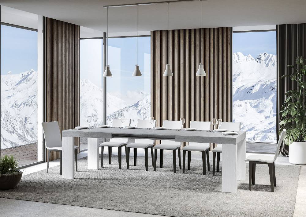 Itamoby Tavolo Roxell Mix Allungabile Piano Cemento Gambe Bianco Frassino 90×160 Allungato 264