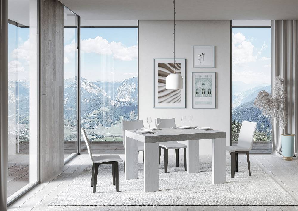 Itamoby Tavolo Roxell Mix Allungabile Piano Cemento Gambe Bianco Frassino 90×130 Allungato 234