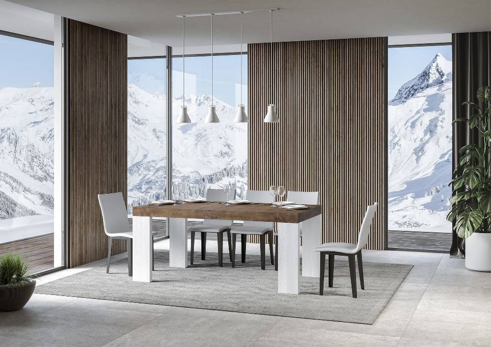 Itamoby Tavolo Roxell Mix Allungabile Piano Noce Gambe Bianco Frassino 90×180 Allungato 440