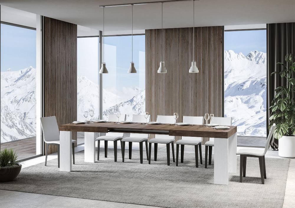 Itamoby Tavolo Roxell Mix Allungabile Piano Noce Gambe Bianco Frassino 90×180 Allungato 440