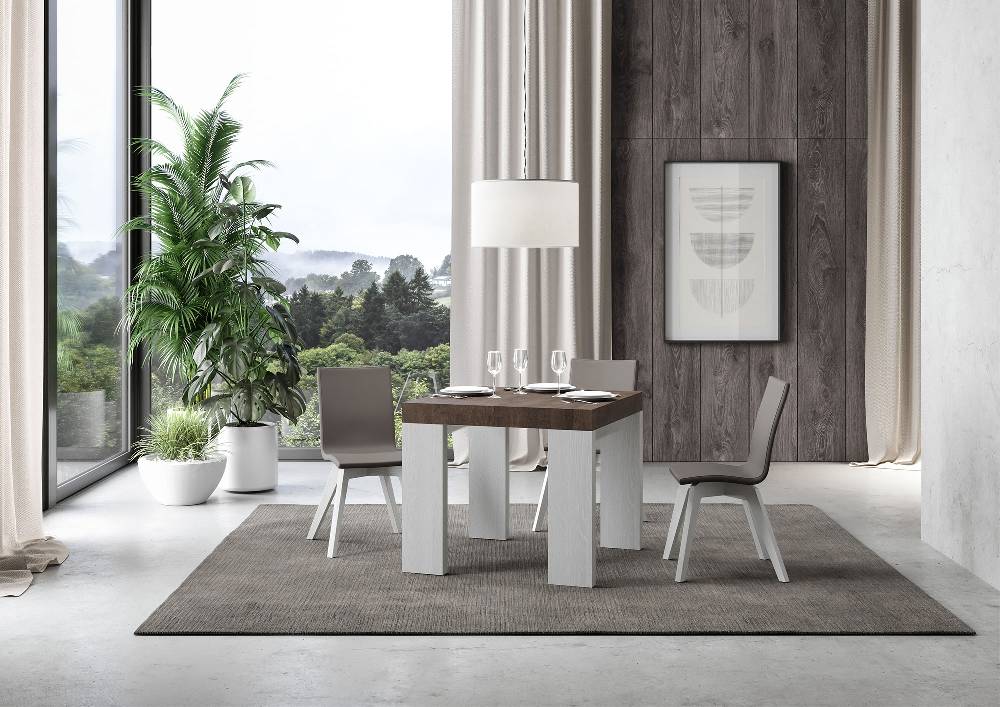 Itamoby Tavolo Roxell Mix Allungabile Piano Noce Gambe Bianco Frassino 90×90 Allungato 246