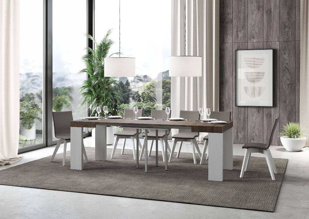 Itamoby Tavolo Roxell Mix Allungabile Piano Noce Gambe Bianco Frassino 90×90 Allungato 246