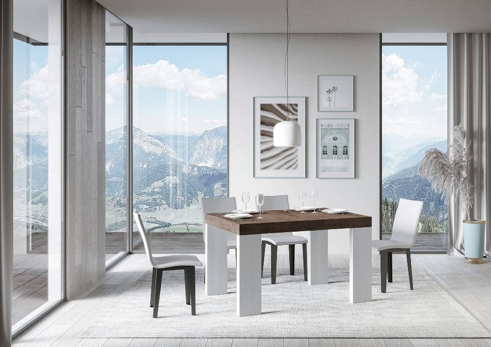 Itamoby Tavolo Roxell Mix Allungabile Piano Noce Gambe Bianco Frassino 90×130 Allungato 390