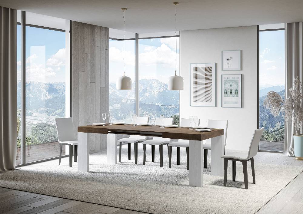 Itamoby Tavolo Roxell Mix Allungabile Piano Noce Gambe Bianco Frassino 90×130 Allungato 390