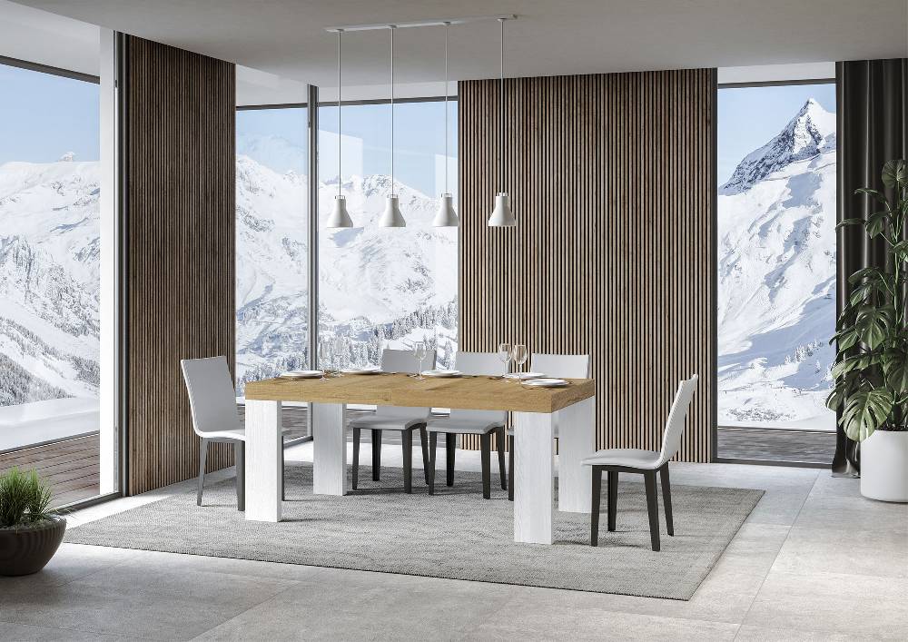 Itamoby Tavolo Roxell Mix Allungabile Piano Quercia Natura Gambe Bianco Frassino 90×180 Allungato 284