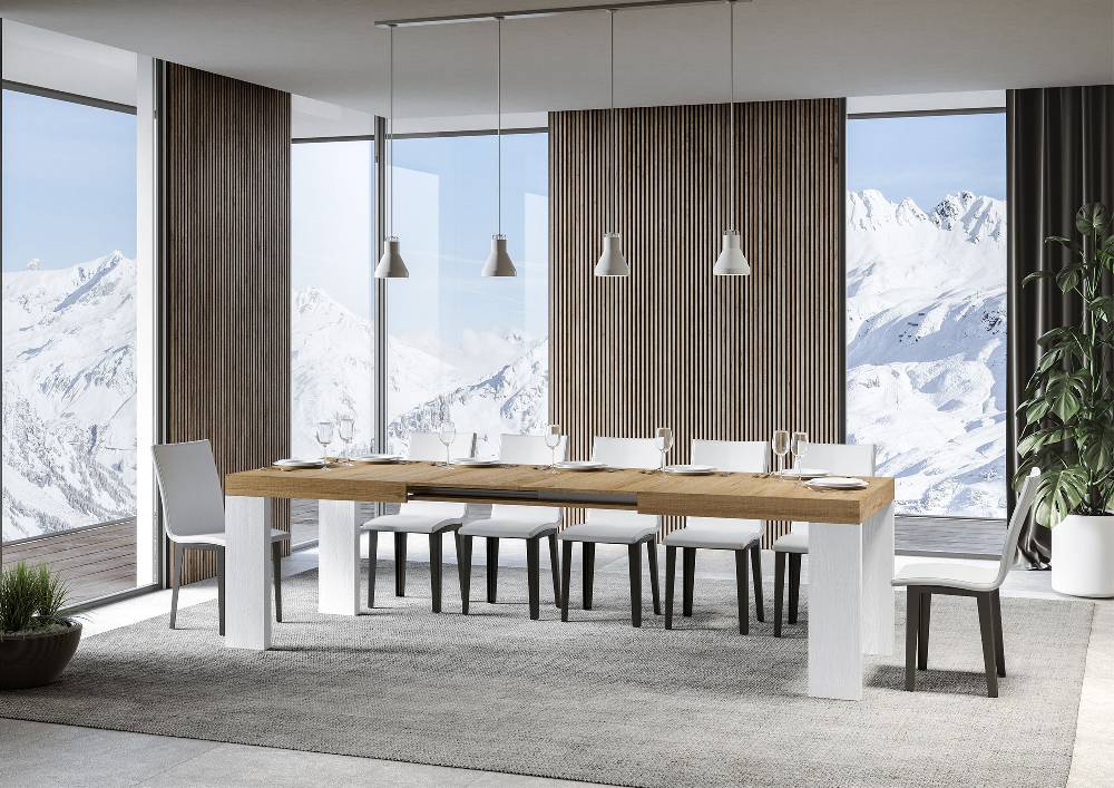 Itamoby Tavolo Roxell Mix Allungabile Piano Quercia Natura Gambe Bianco Frassino 90×180 Allungato 440