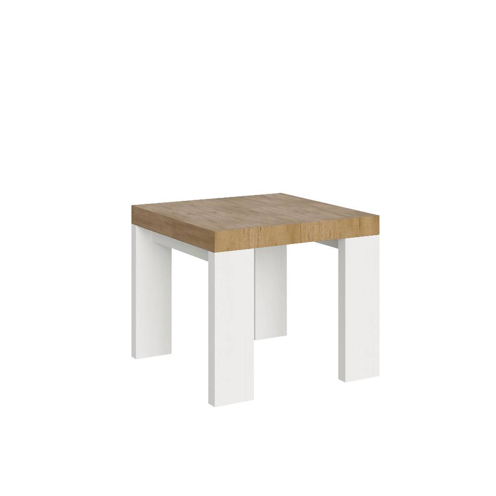 Itamoby Tavolo Roxell Mix Allungabile Piano Quercia Natura Gambe Bianco Frassino 90×90 Allungato 246