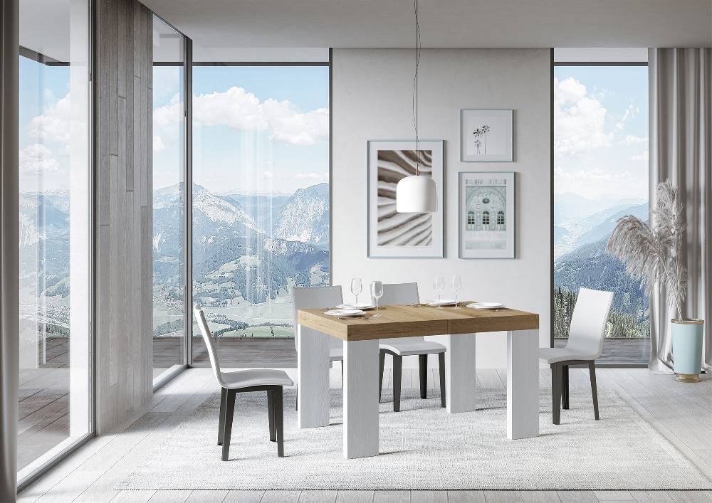 Itamoby Tavolo Roxell Mix Allungabile Piano Quercia Natura Gambe Bianco Frassino 90×130 Allungato 390