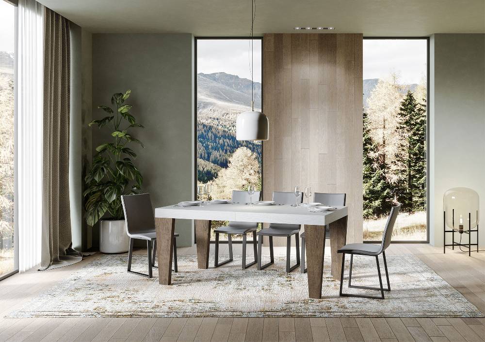 Itamoby Tavolo Spimbo Mix Allungabile Piano Bianco Frassino Gambe Noce 90×180 Allungato 284