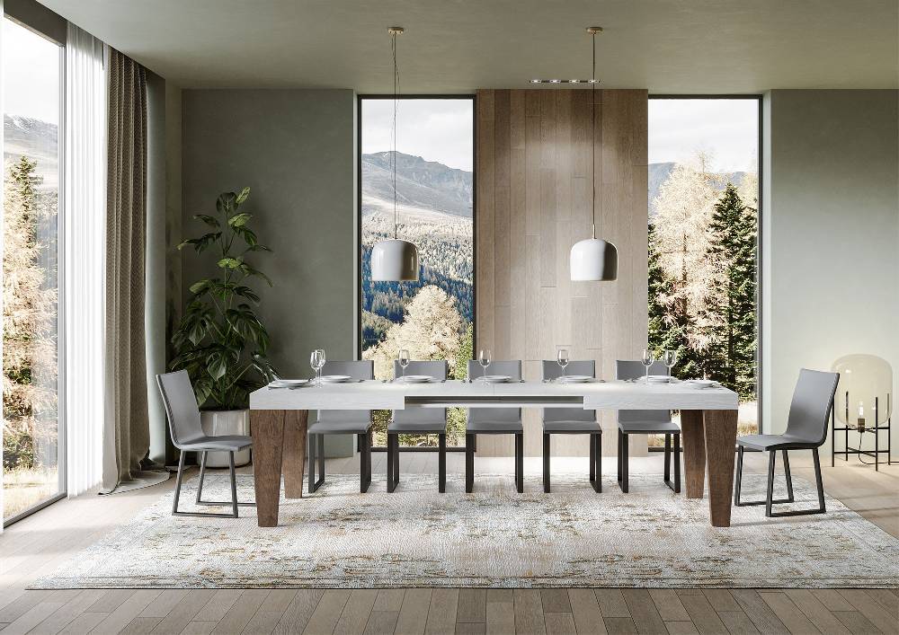 Itamoby Tavolo Spimbo Mix Allungabile Piano Bianco Frassino Gambe Noce 90×180 Allungato 284