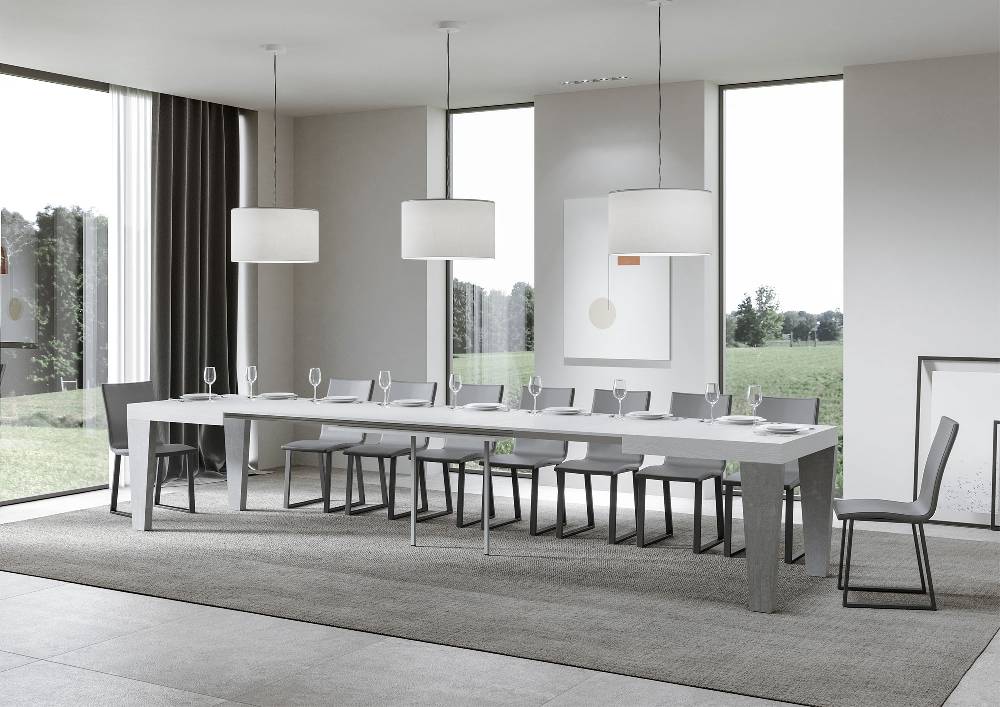 Itamoby Tavolo Spimbo Mix Allungabile Piano Bianco Frassino Gambe Cemento 90×160 Allungato 264