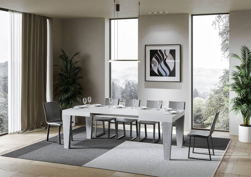 Itamoby Tavolo Spimbo Mix Allungabile Piano Bianco Frassino Gambe Cemento 90×130 Allungato 390