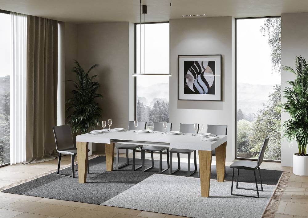 Itamoby Tavolo Spimbo Mix Allungabile Piano Bianco Frassino Gambe Quercia Natura 90×130 Allungato 390