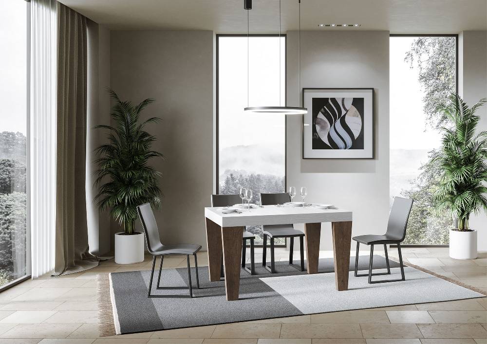 Itamoby Tavolo Spimbo Mix Allungabile Piano Bianco Frassino Gambe Noce 90×130 Allungato 390