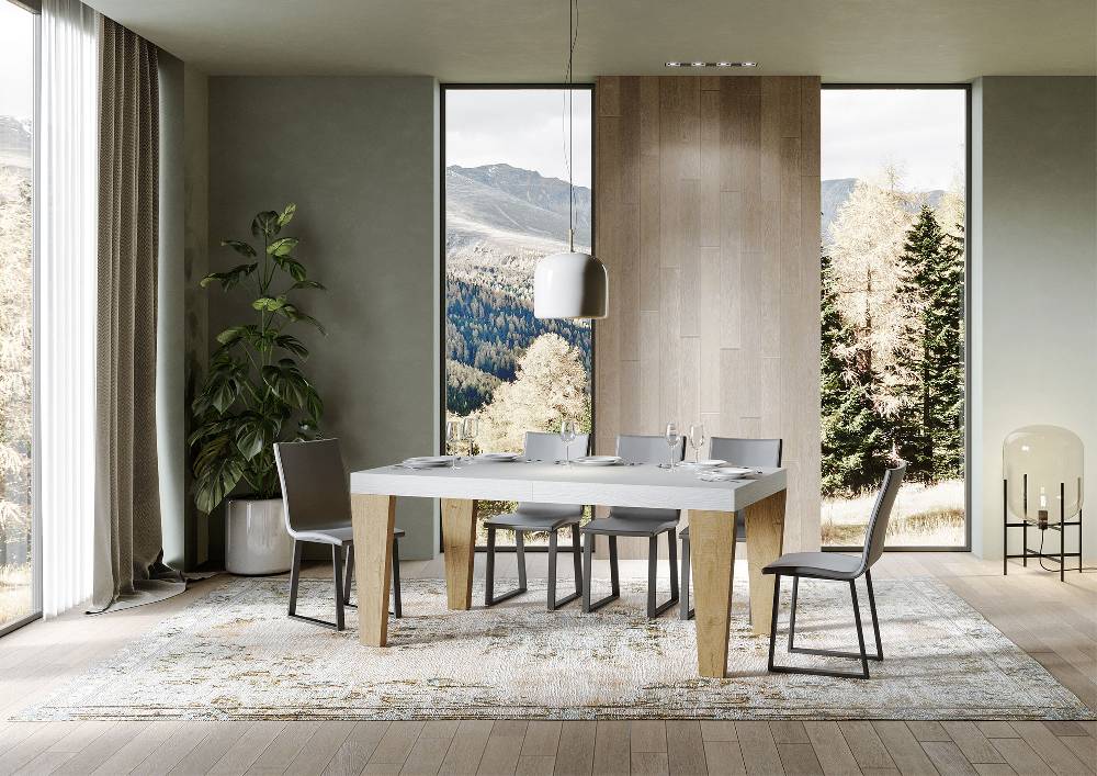 Itamoby Tavolo Spimbo Mix Allungabile Piano Bianco Frassino Gambe Quercia Natura 90×180 Allungato 440