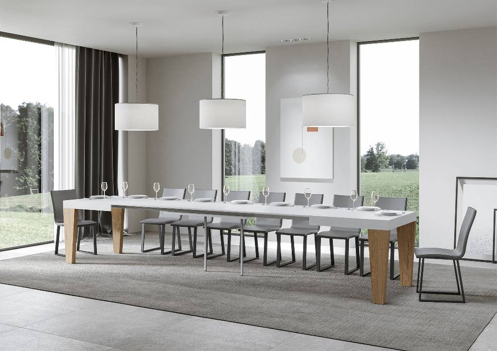 Itamoby Tavolo Spimbo Mix Allungabile Piano Bianco Frassino Gambe Quercia Natura 90×160 Allungato 420