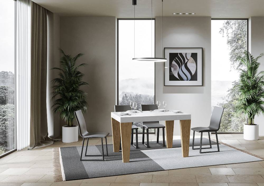 Itamoby Tavolo Spimbo Mix Allungabile Piano Bianco Frassino Gambe Quercia 90×130 Allungato 234