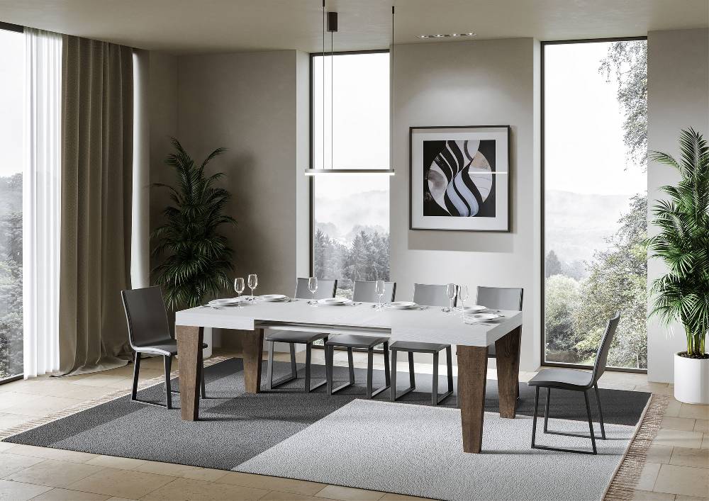 Itamoby Tavolo Spimbo Mix Allungabile Piano Bianco Frassino Gambe Noce 90×130 Allungato 234