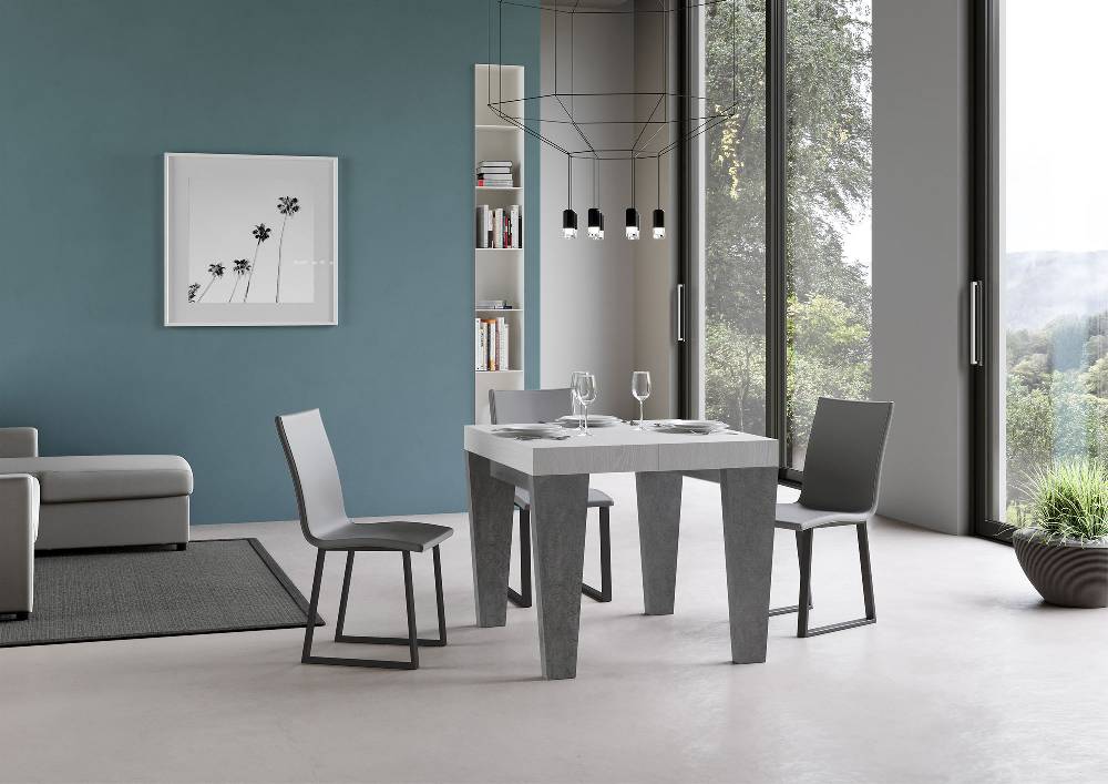 Itamoby Tavolo Spimbo Mix Allungabile Piano Bianco Frassino Gambe Cemento 90×90 Allungato 246