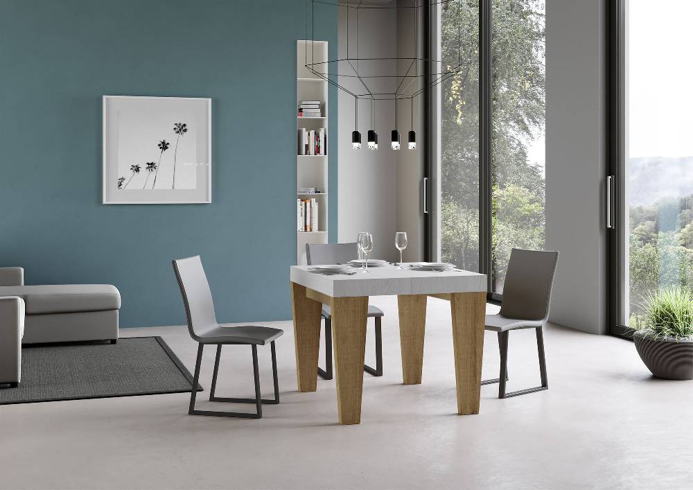 Itamoby Tavolo Spimbo Mix Allungabile Piano Bianco Frassino Gambe Quercia Natura 90×90 Allungato 246