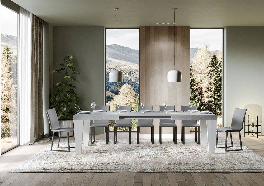 Itamoby Tavolo Spimbo Mix Allungabile Piano Cemento Gambe Bianco Frassino 90×180 Allungato 284