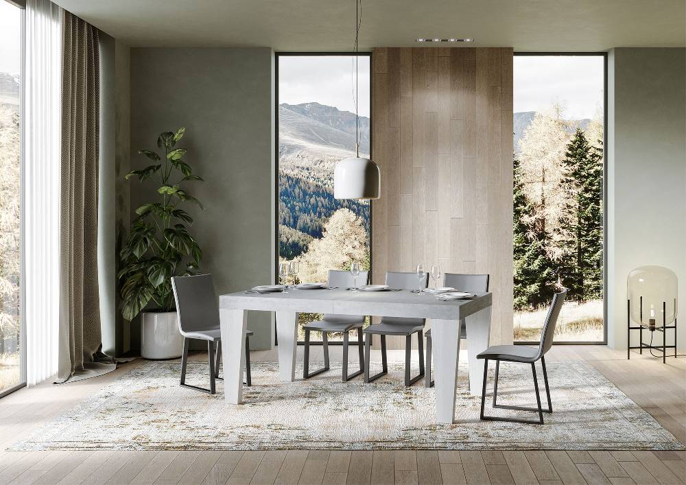 Itamoby Tavolo Spimbo Mix Allungabile Piano Cemento Gambe Bianco Frassino 90×180 Allungato 284