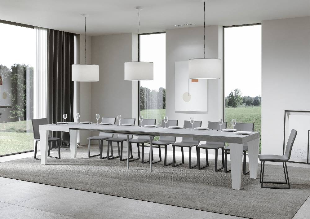 Itamoby Tavolo Spimbo Mix Allungabile Piano Cemento Gambe Bianco Frassino 90×160 Allungato 264