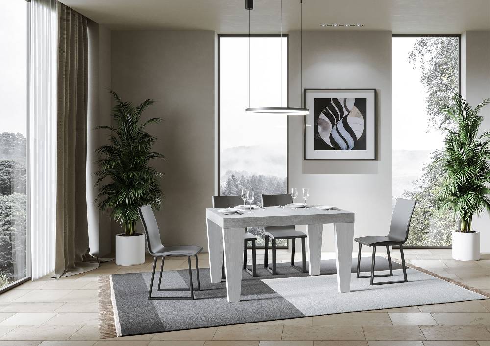 Itamoby Tavolo Spimbo Mix Allungabile Piano Cemento Gambe Bianco Frassino 90×130 Allungato 234