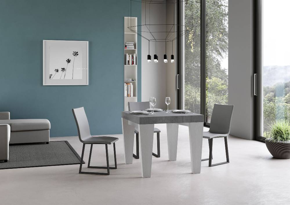 Itamoby Tavolo Spimbo Mix Allungabile Piano Cemento Gambe Bianco Frassino 90×90 Allungato 246