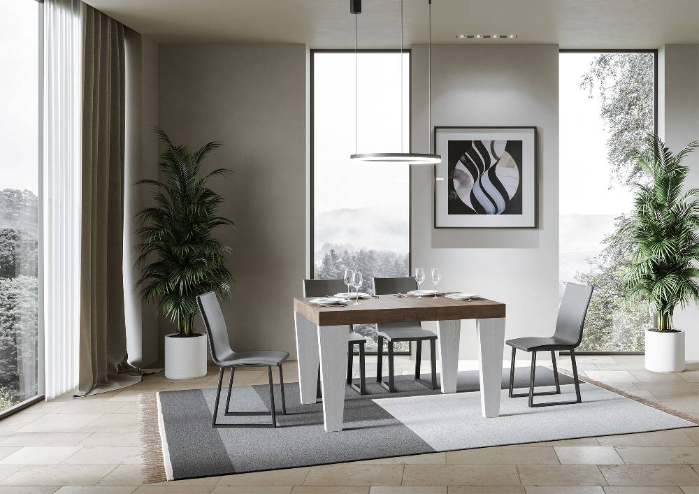 Itamoby Tavolo Spimbo Mix Allungabile Piano Noce Gambe Bianco Frassino 90×130 Allungato 390