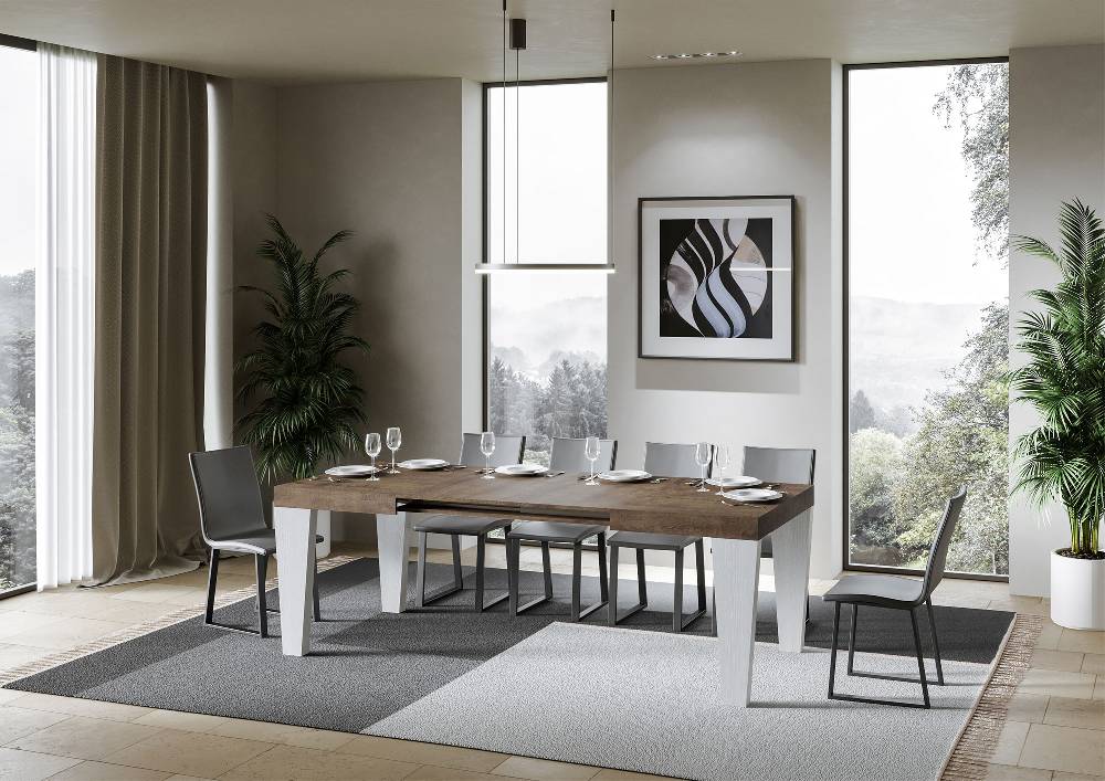 Itamoby Tavolo Spimbo Mix Allungabile Piano Noce Gambe Bianco Frassino 90×130 Allungato 390