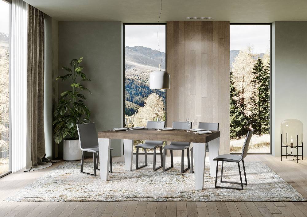 Itamoby Tavolo Spimbo Mix Allungabile Piano Noce Gambe Bianco Frassino 90×180 Allungato 440