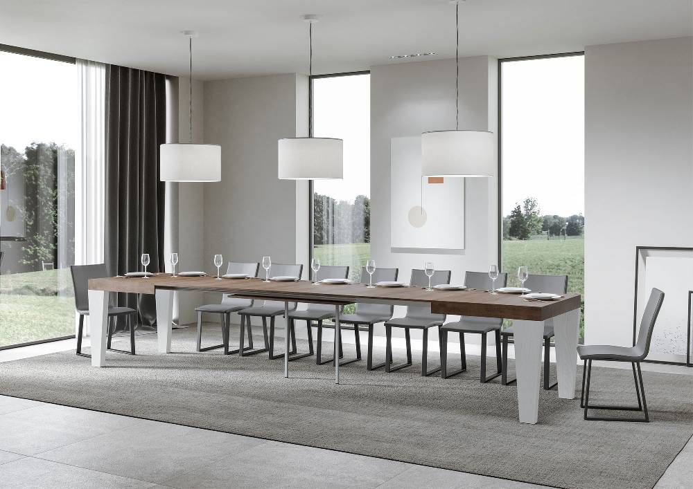 Itamoby Tavolo Spimbo Mix Allungabile Piano Noce Gambe Bianco Frassino 90×160 Allungato 420