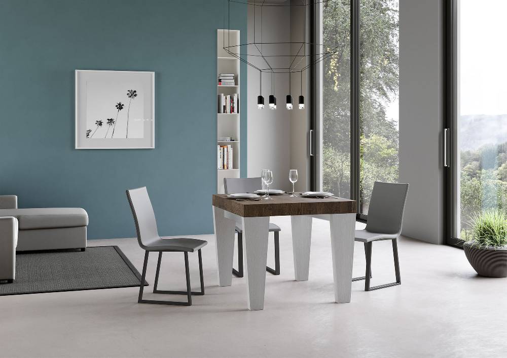 Itamoby Tavolo Spimbo Mix Allungabile Piano Noce Gambe Bianco Frassino 90×90 Allungato 246