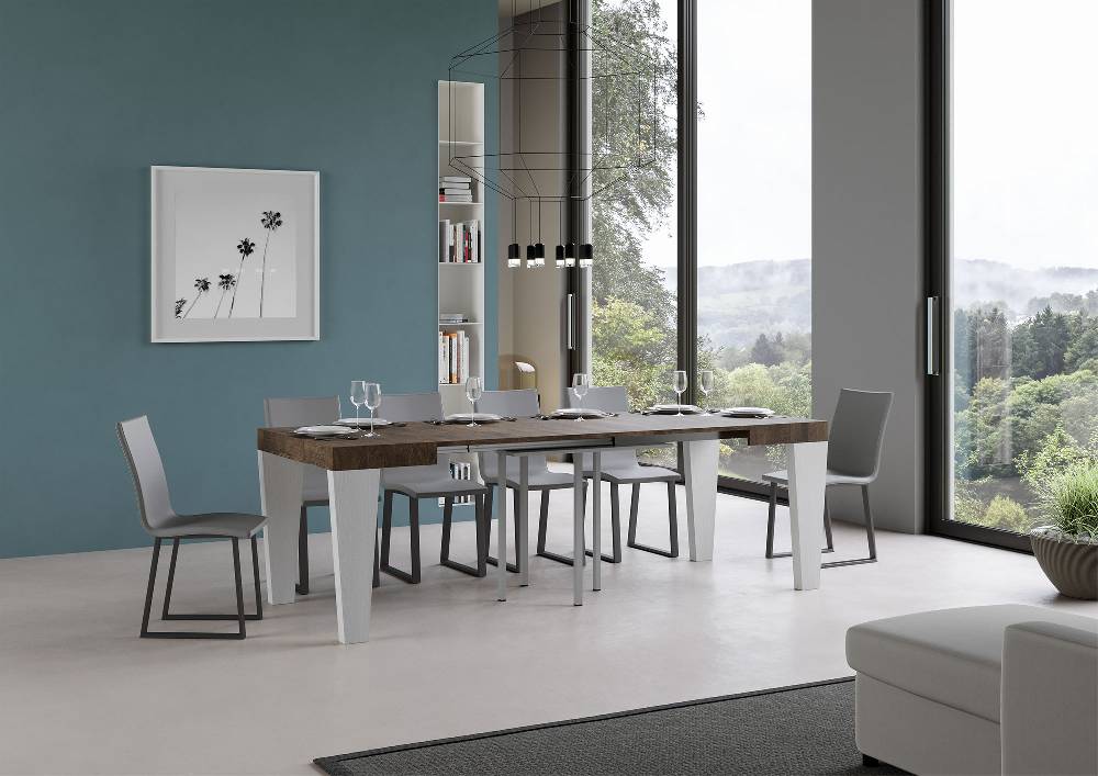 Itamoby Tavolo Spimbo Mix Allungabile Piano Noce Gambe Bianco Frassino 90×90 Allungato 246