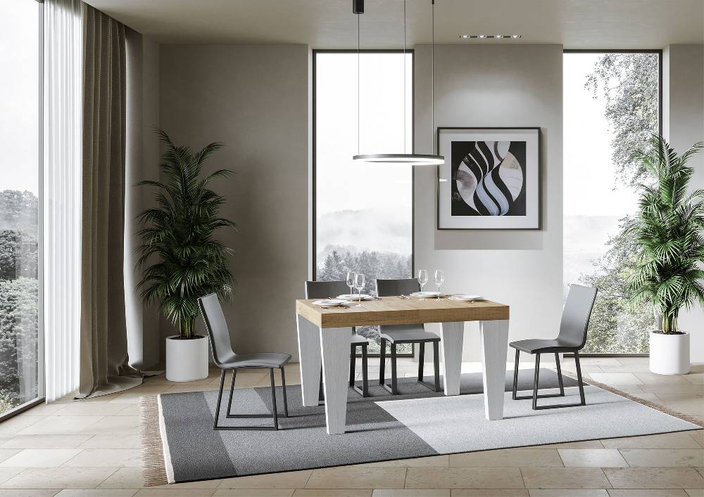 Itamoby Tavolo Spimbo Mix Allungabile Piano Quercia Natura Gambe Bianco Frassino 90×130 Allungato 390