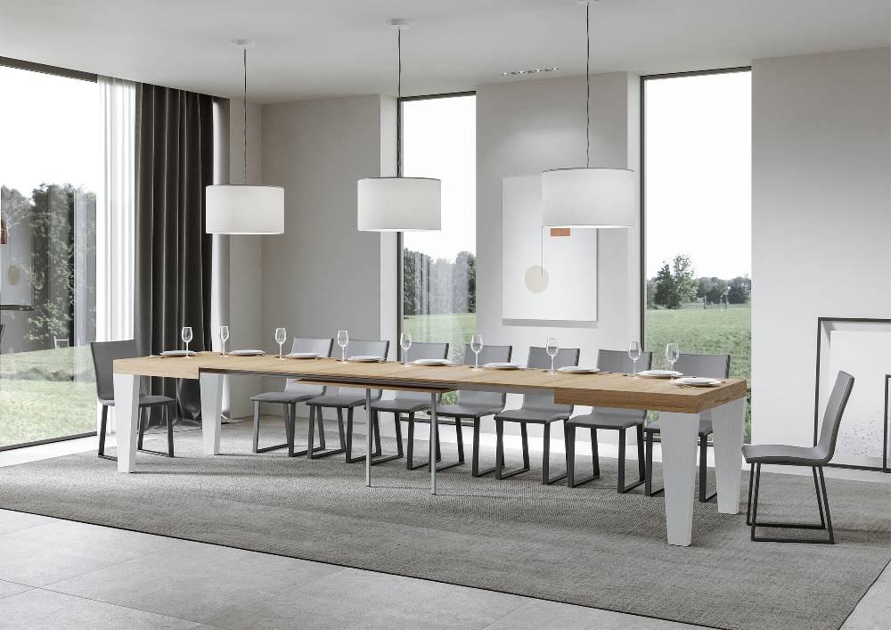 Itamoby Tavolo Spimbo Mix Allungabile Piano Quercia Natura Gambe Bianco Frassino 90×160 Allungato 420