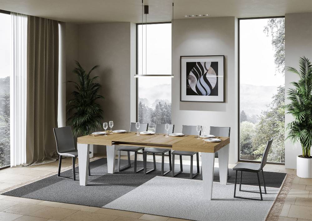 Itamoby Tavolo Spimbo Mix Allungabile Piano Quercia Natura Gambe Bianco Frassino 90×130 Allungato 234