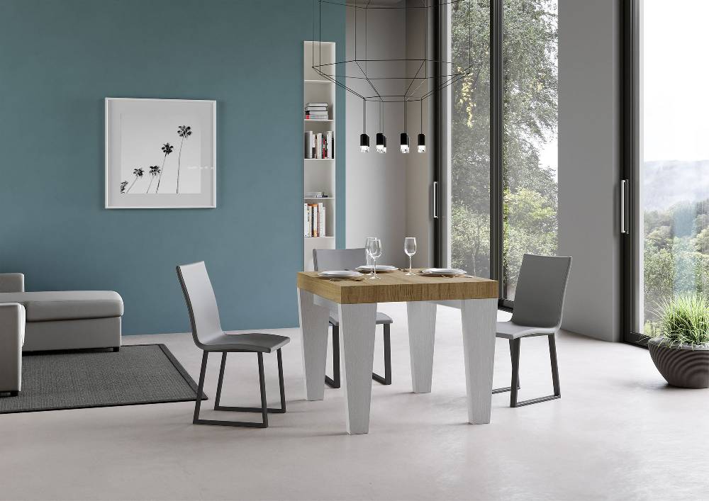 Itamoby Tavolo Spimbo Mix Allungabile Piano Quercia Natura Gambe Bianco Frassino 90×90 Allungato 246