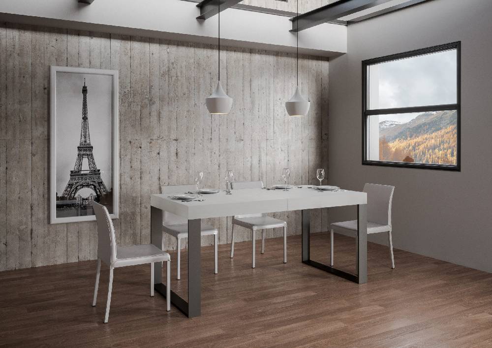 Itamoby Tavolo Tecno Allungabile Piano Bianco Frassino 90×160 Allungato 420 Telaio Antracite