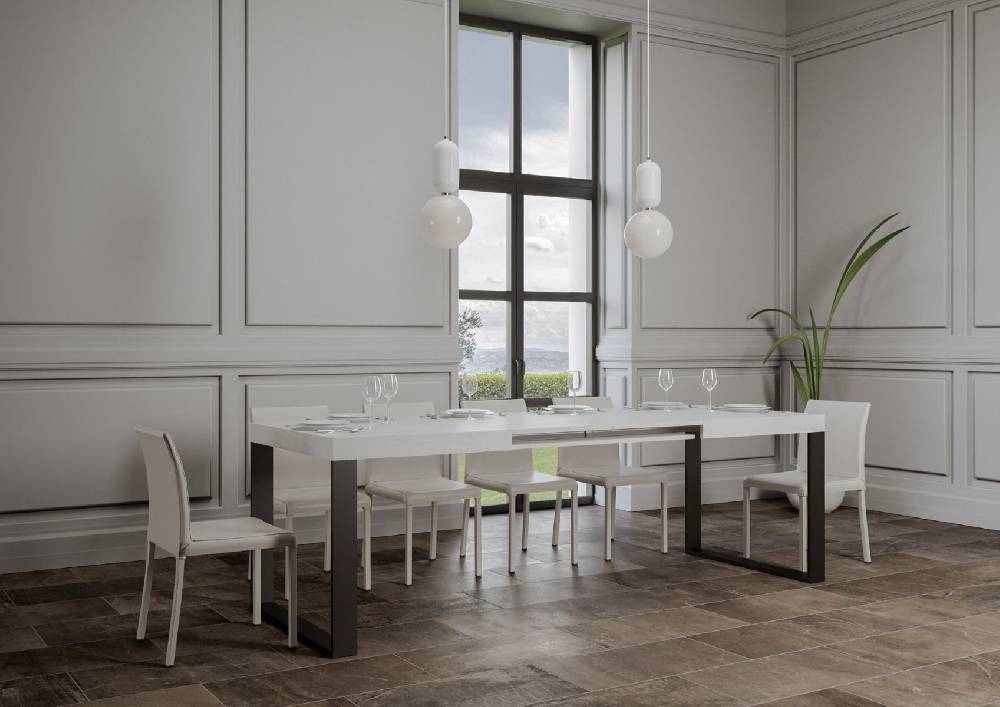 Itamoby Tavolo Tecno Allungabile Piano Bianco Frassino 90×160 Allungato 420 Telaio Antracite