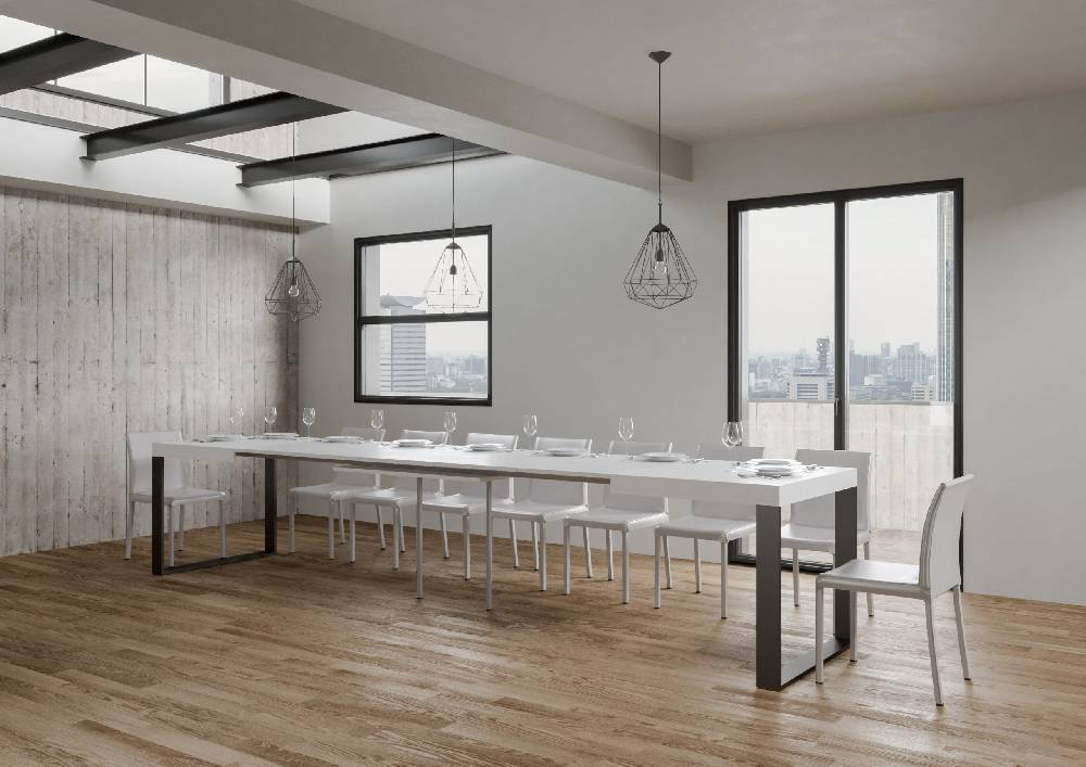 Itamoby Tavolo Tecno Allungabile Piano Bianco Frassino 90×160 Allungato 420 Telaio Antracite