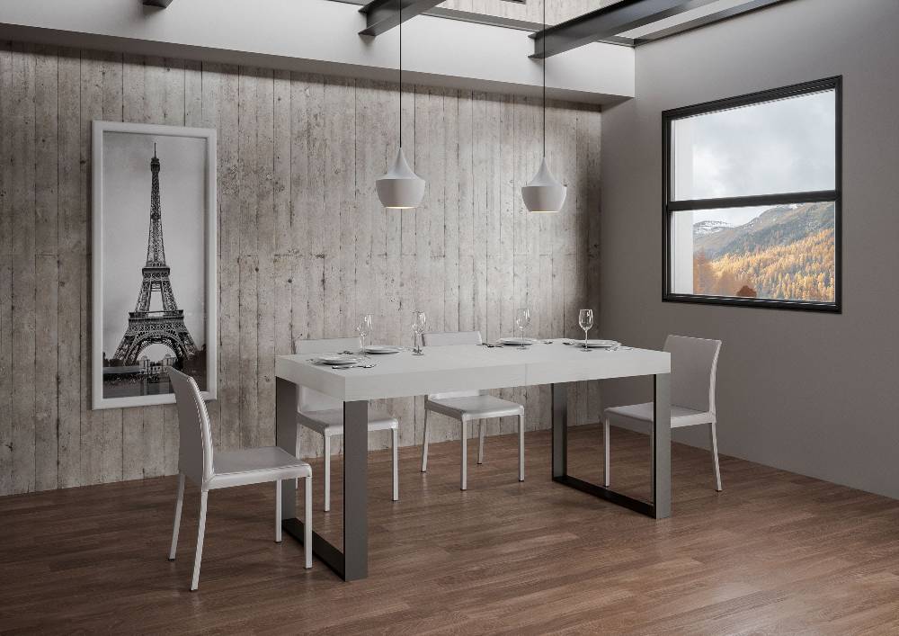 Itamoby Tavolo Tecno Allungabile Piano Bianco Frassino 90×180 Allungato 284 Telaio Antracite