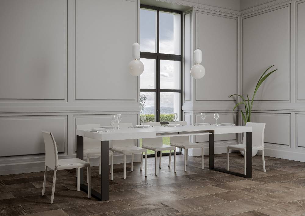 Itamoby Tavolo Tecno Allungabile Piano Bianco Frassino 90×130 Allungato 234 Telaio Antracite